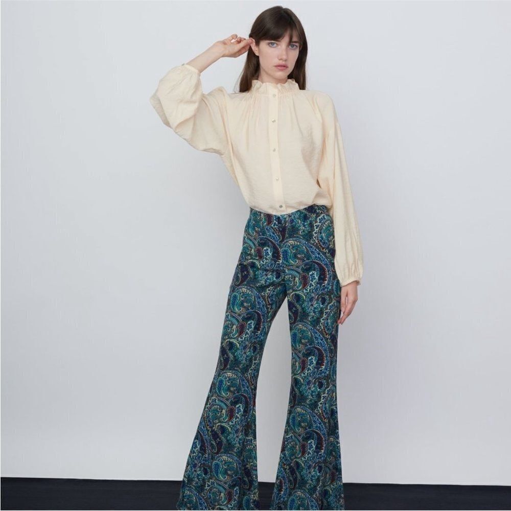 ZARA | Flare Wide Leg Multicolor Paisley High Rise Pants Women’s Size Small